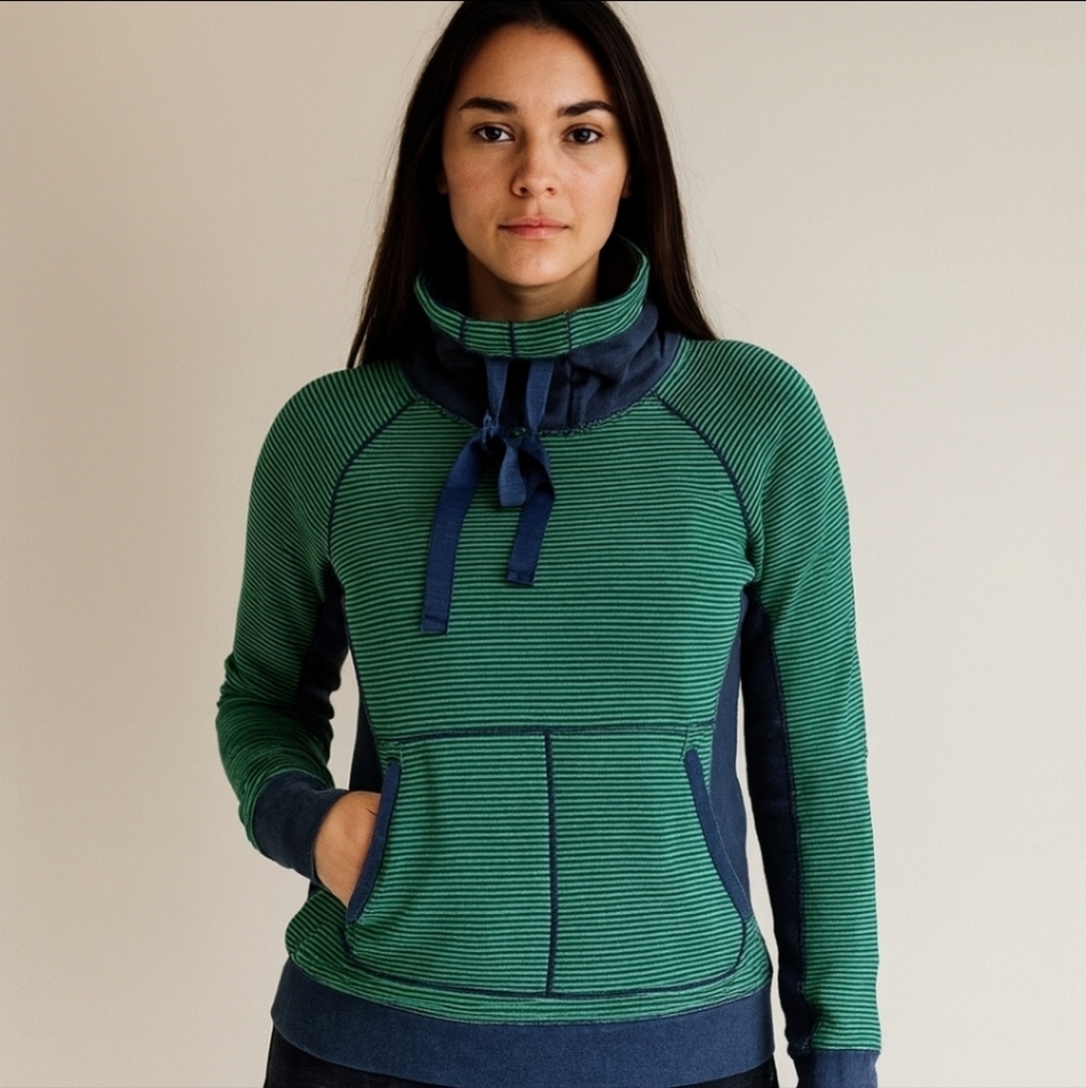Lululemon Avenue Pullover Funnel Neck Sweatshirt Green Stripe Inkwell Size 4